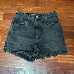Hollister Black Jean Shorts Frayed Hem High-Waisted